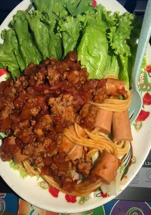 Hình của món Mì Ý xiên xúc xích (1 người ăn).