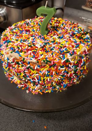 A picture of Chocolate sprinkles birthday cake.