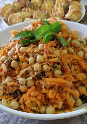A picture of Moroccan carrot and chickpea salad.