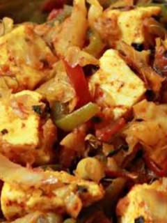 A picture of Kadhi Paneer Cabbage.