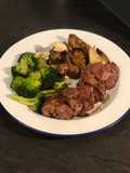 Curried lamb neck, roast Jerusalem artichokes and garlic broccoli