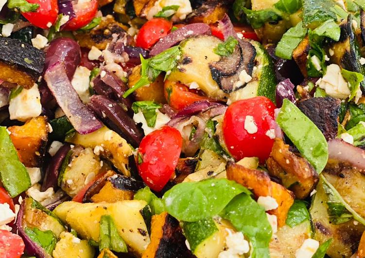 Easy Way to Prepare Ultimate Grilled Vegetable Salad with Roasted Butternut Squash, and a Fresh Herb Lemon Dressing