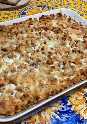 Une photo de Gratin de coquillettes au lard, 3 fromages, tomates et champignons