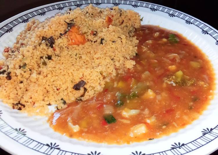 Onion soup with jollof couscous