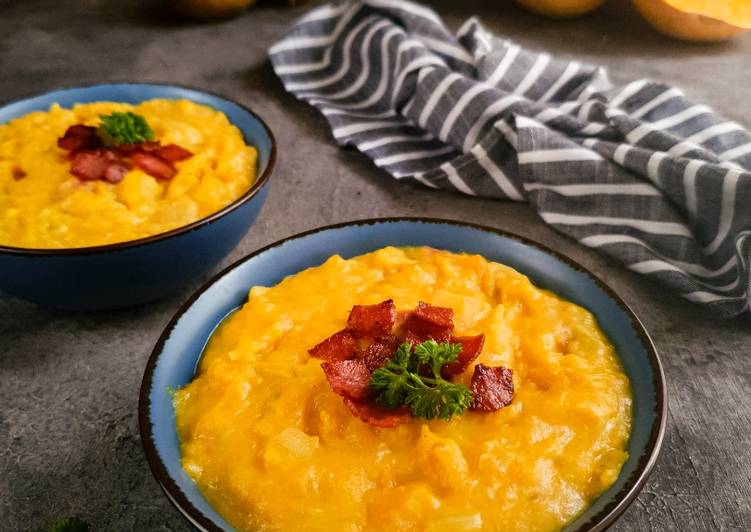 Bagaimana mengolah Smoked Beef Pumpkin Porridge yang Enak