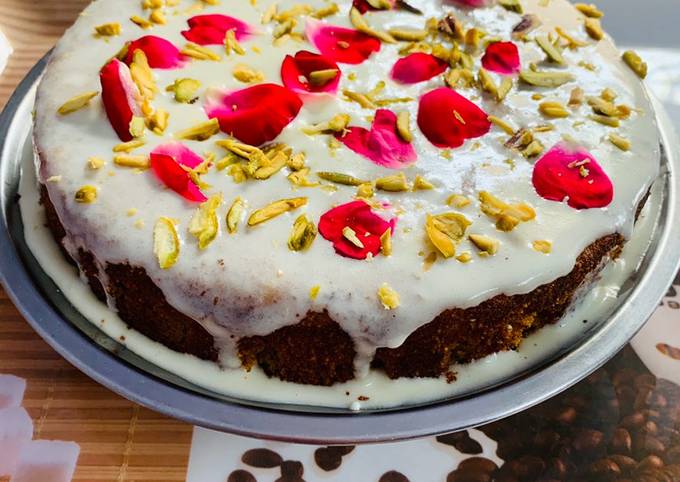 Whole Wheat Eggless Mawa Saffron Cake