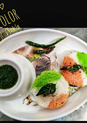 A picture of Tricolor Suji Dhokla.