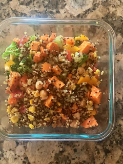 A picture of Chopped salad with avocado dressing.