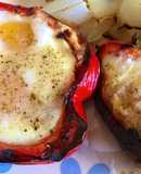 Pimientos asados a la parrilla con huevo