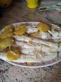 Pescada abierta al horno con patatas