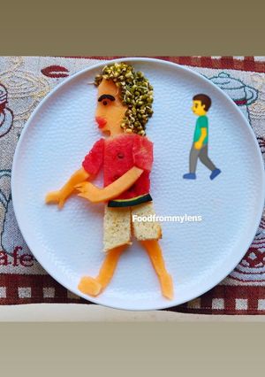 A picture of Fruit food art for kids.