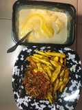 Sweet fried potatoe with sauce and pap 😋😋