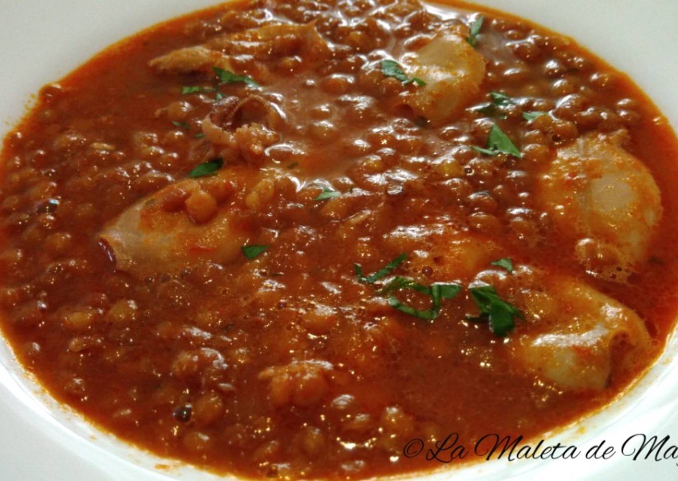 Lentejas con calamares a la marinera