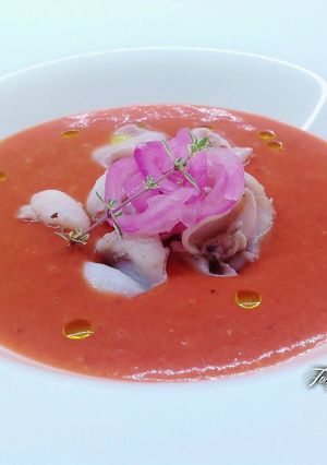 Foto di Gazpacho di frutti rossi, con calamaretti