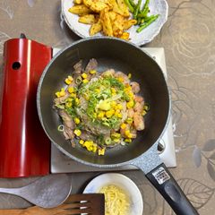 A picture of Fried Beef and Shrimp Rice on the Table.