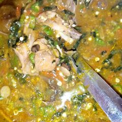 A picture of Ogbono, okro n bitter leaf.