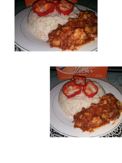 A picture of White rice with potatos soup.