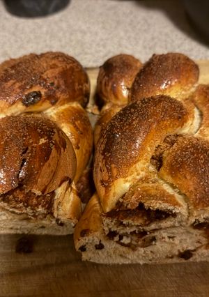 A picture of Cinnamon Raisin Challah (One Loaf, Mixed Braids).