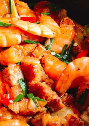 Hình của món Thịt Ba Chỉ Rang Tép Mặn Ngọt.