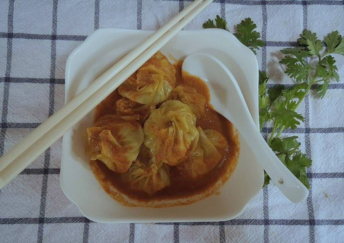 Homemade Nepali Jhol momo (dumpling with soup)