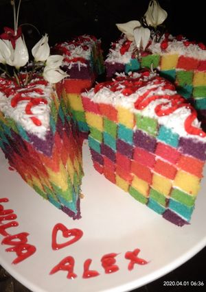 Foto resep Rainbow cake kukus ny.liem with buttercream chesee😋 (lembut)