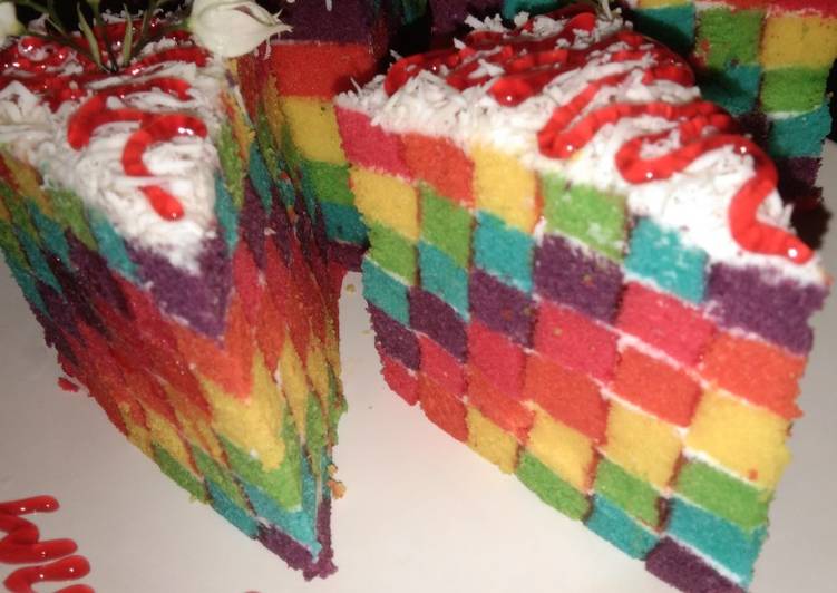 Bagaimana Membuat Rainbow cake kukus ny.liem with buttercream chesee😋 (lembut), Enak