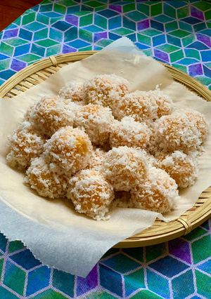 A picture of Sweet Potato Klepon (Ondeh Ondeh).