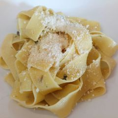 A picture of Pappardelle with artichoke and sage sauce.