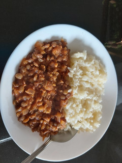 A picture of Lentils and rice.
