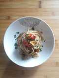 #529 Spaghetti con tonno, paté di olive e chips di zucchine 🍝🐟🥒