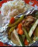 Filete de pescado empapelado y arroz blanco 👩‍🍳