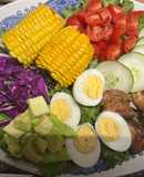 Chicken salad with honey mustard dressing / garlic bread