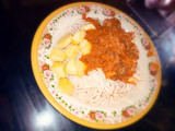 Spaghetti with stew n Irish potatoes