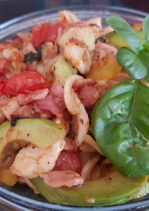 A picture of My Halloumi Bacon Pasta for 1.
