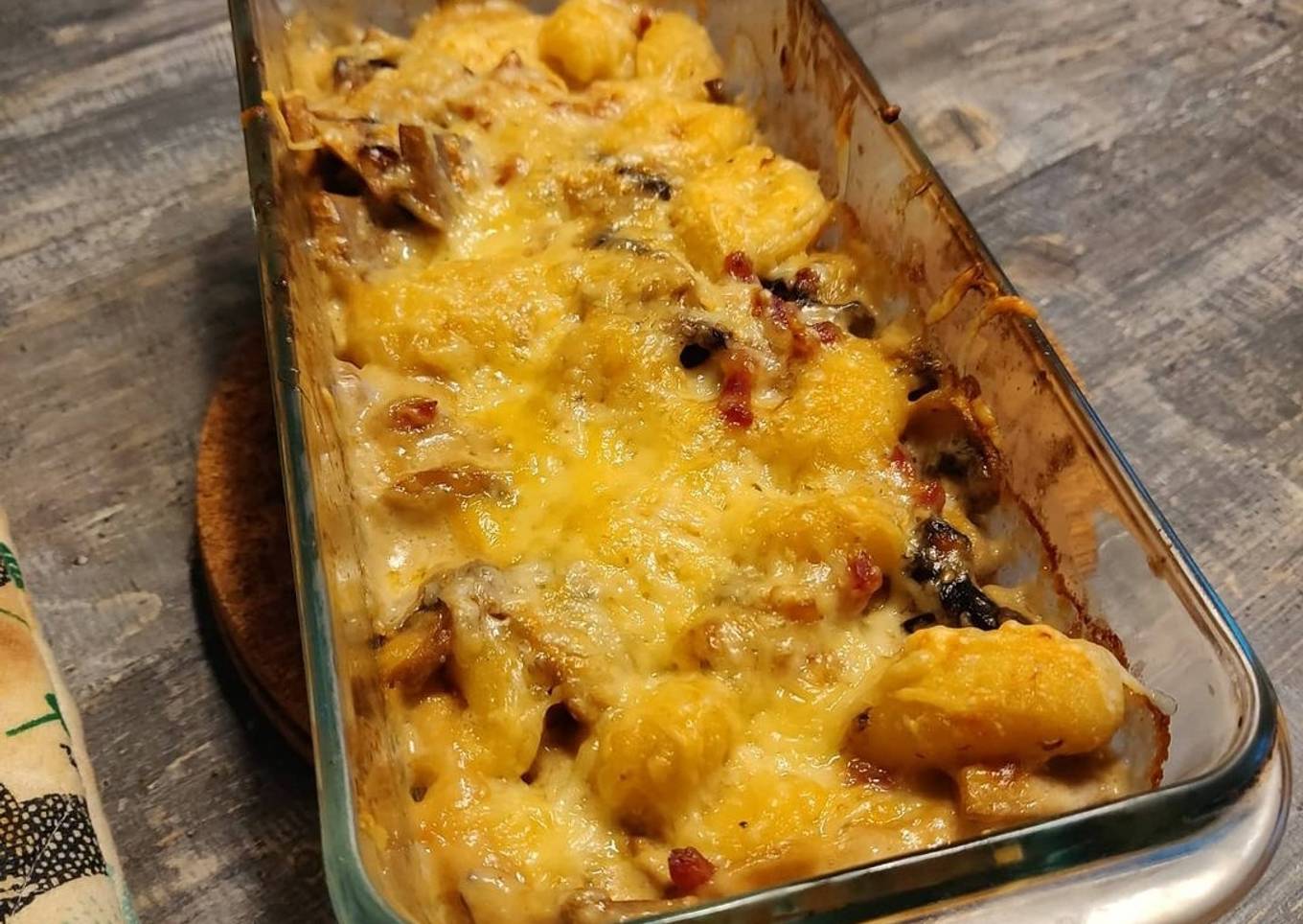 Gratin de Gnocchi au Beaufort, Champignons et Lardon