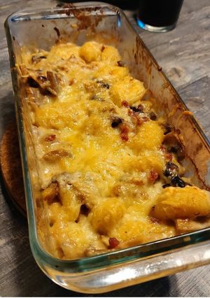 Une photo de Gratin de Gnocchi au Beaufort, Champignons et Lardon