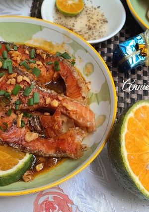 Hình của món Cá hồi sốt cam sành.
