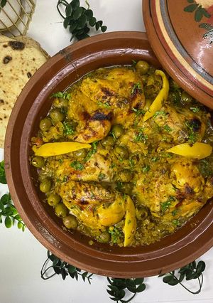 A picture of Moroccan Chicken Tagine with Green Olives.