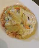 Camarones en salsa de flor de calabaza