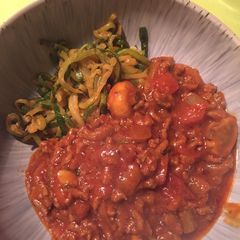 Low Carb Zucchini Noodles and Spaghetti Sauce A picture of Low Carb Zucchini Noodles and Spaghetti Sauce.