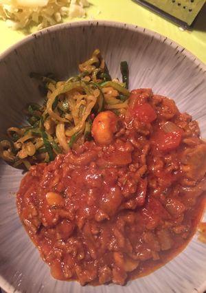 A picture of Low Carb Zucchini Noodles and Spaghetti Sauce.