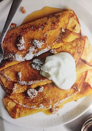 A picture of Pumpkin cheesecake crepes.