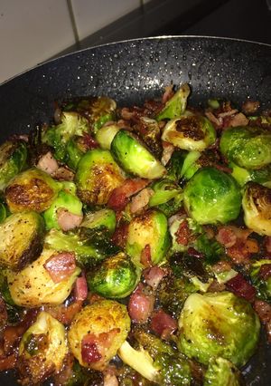 A picture of Honey bacon Brussel sprouts.