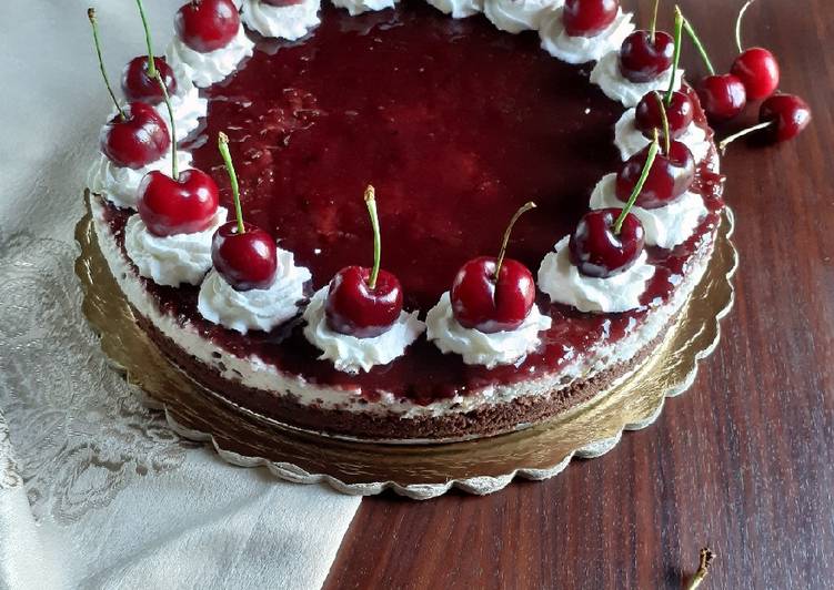 Cheesecake ricotta,gocce di cioccolato e confettura di visciole