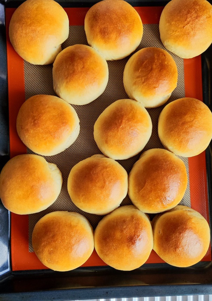 A picture of Sweet soft roll with whipped cream instead milk.
