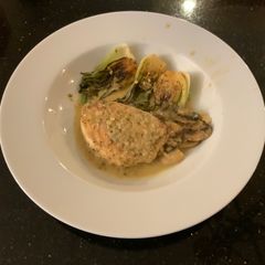 A picture of Swordfish sh Fi in a Jalapeño Lemon Butter Sauce.