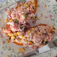 A picture of Sweet potato with  tuna topping.