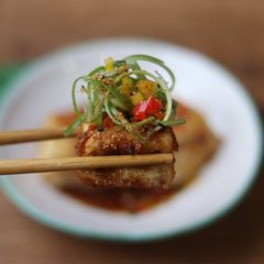 Soft tofu with sweet sticky tamarind sauce 🥢 A picture of Soft tofu with sweet sticky tamarind sauce 🥢.