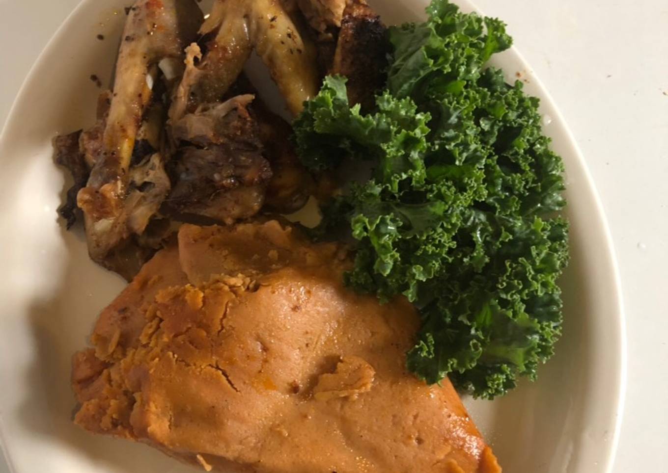 Moi moi with barbecue chicken n kale
