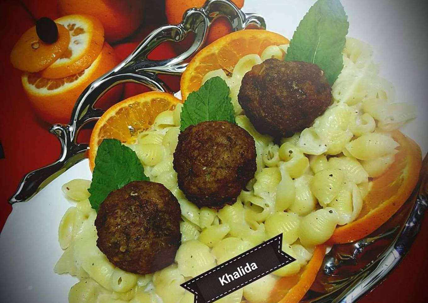 Creamy pasta with mutton orange meatballs